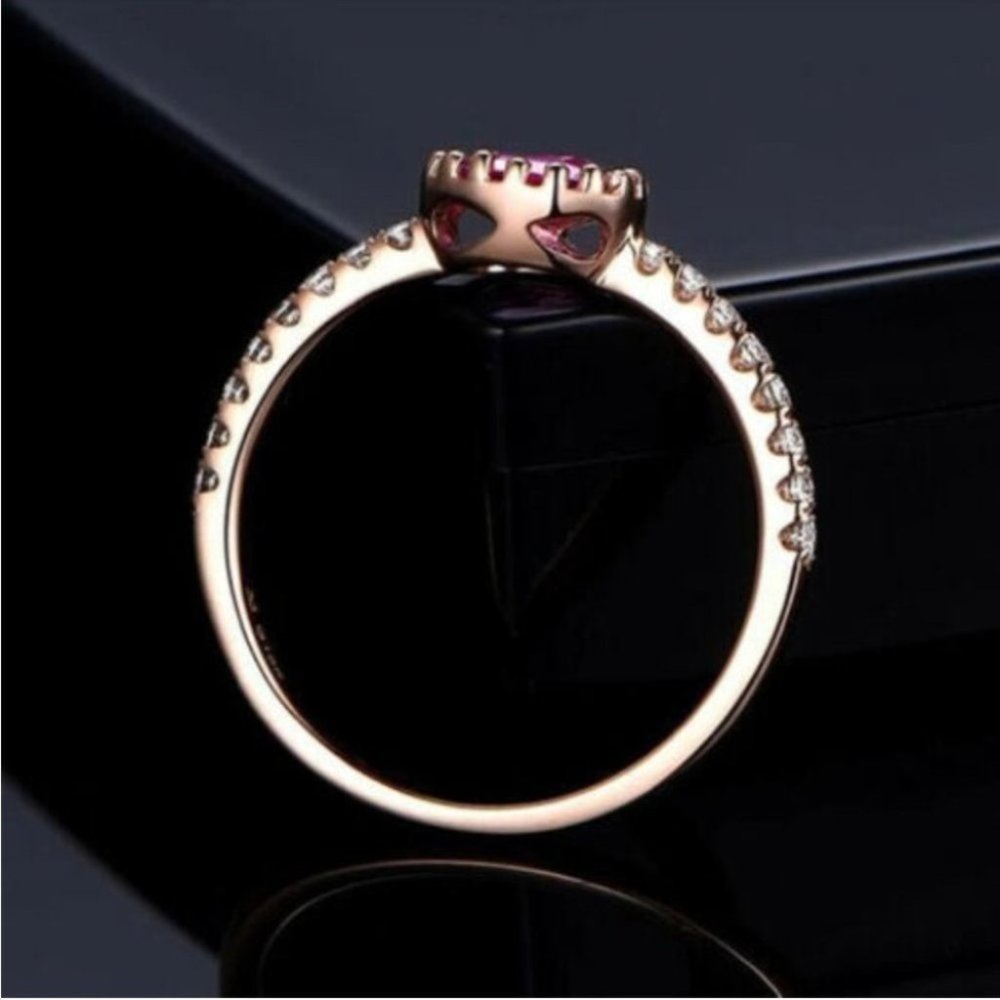 14k Rose Gold Plated Oval Cut Pink Sapphire Ring - Picture 6 of 6
